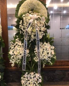 !Elegant White Sympathy Standing Spray